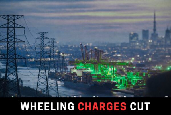 Pakistan’s industrial power transmission network and export cargo illustrating reduced wheeling charges and policy measures to support exporters