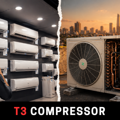 Comparison of AC marketing claims versus real inverter AC hardware including T3 compressor and double-row condenser in Pakistan