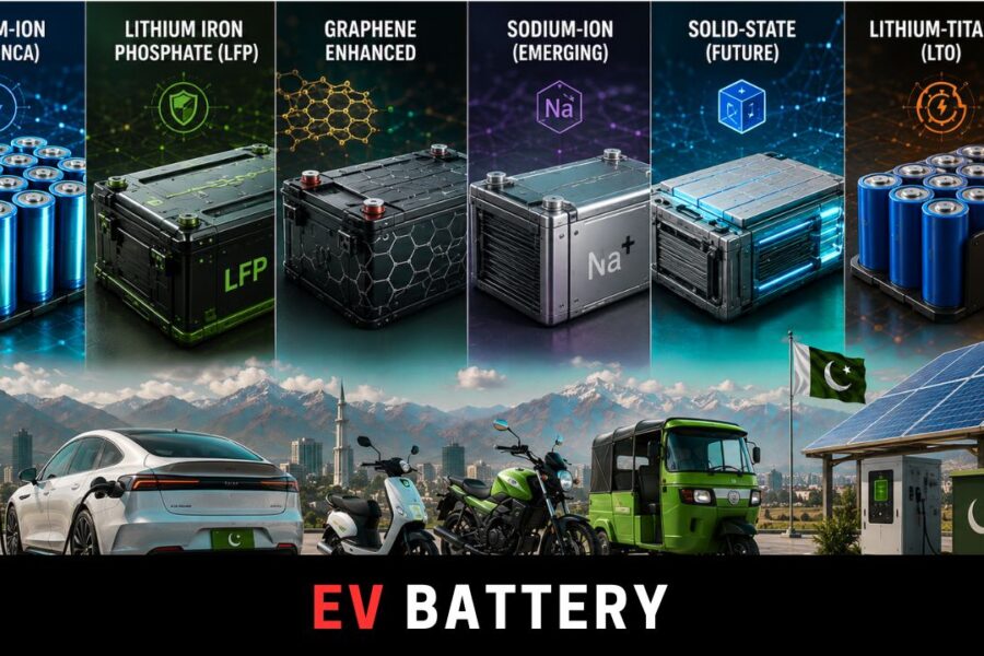 Comparison of EV battery technologies including LFP, lithium-ion, graphene and sodium-ion systems for Pakistan’s electric vehicle market